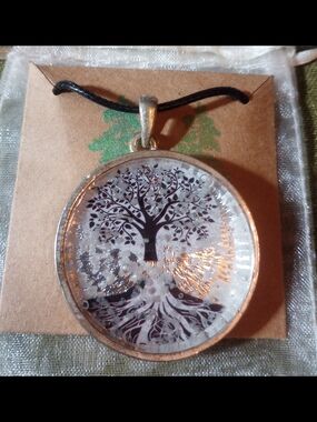 Silver Tree of Life Pendant Necklace in Black and Silver